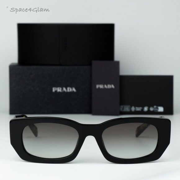 Prada Women Sunglasses Black Grey Gradient Rectangle PRB05S 3890A7 NEW AUTHENTIC - Picture 3 of 11